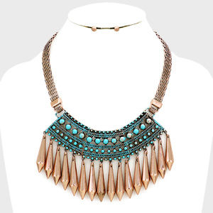 Copper Patina Fringe Metal Spike Necklace earring